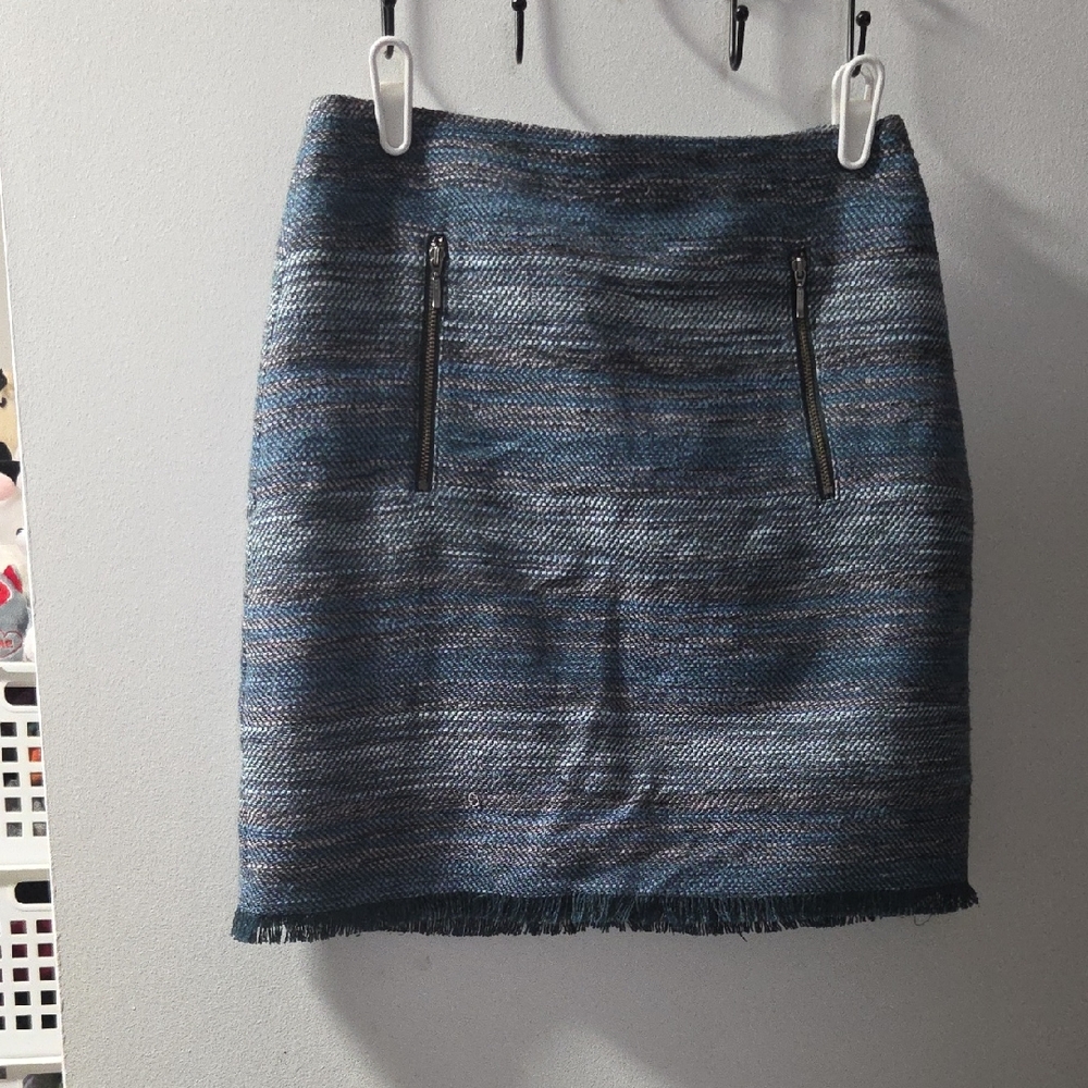 LOFT Textured Blue Mini Skirt with Zipper Accents